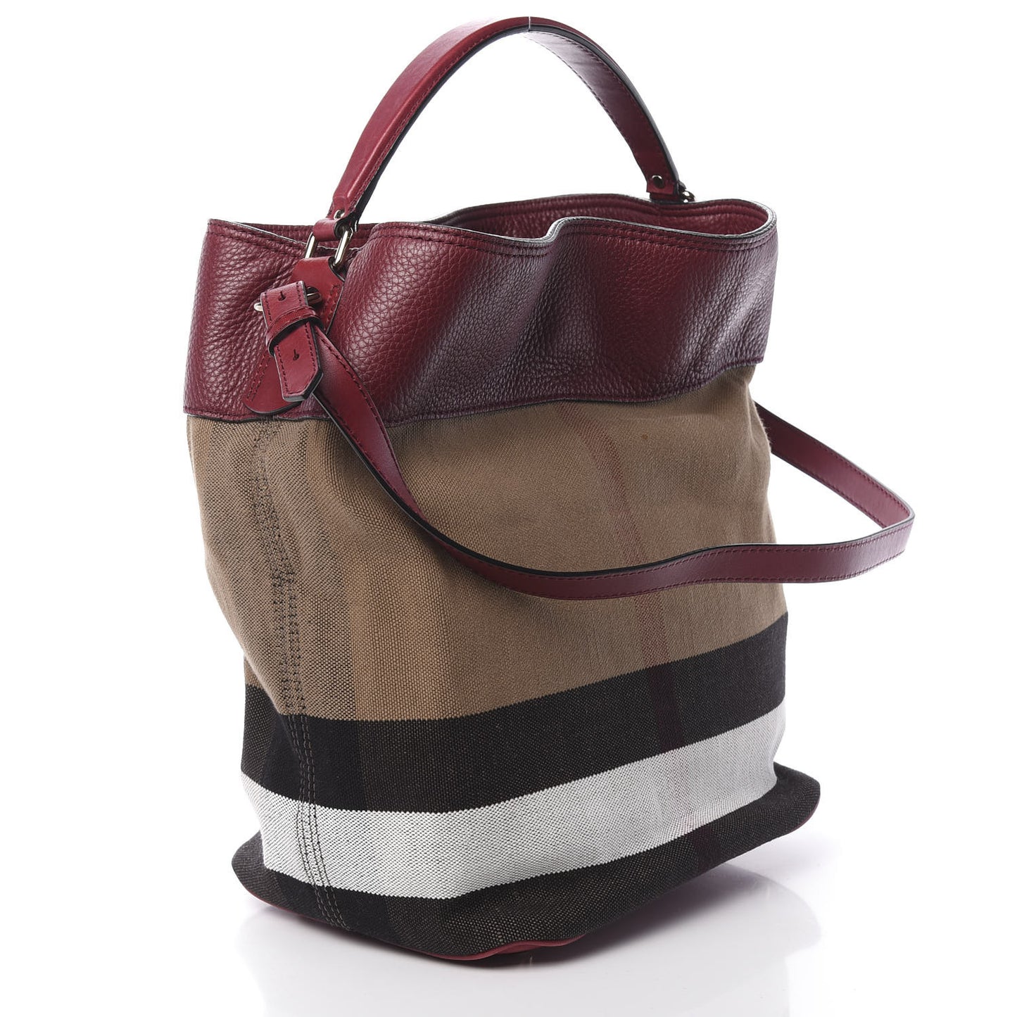 Grainy Calfskin Canvas Mega Check Medium Ashby Tassel Hobo Burgundy Red