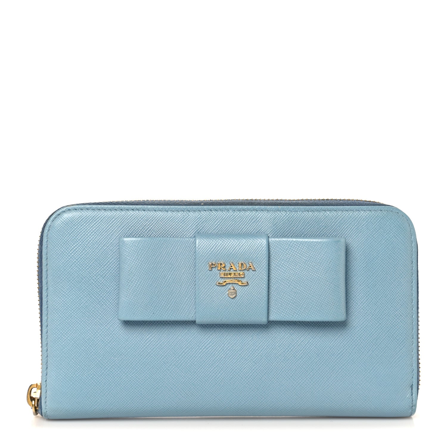 Prada Saffiano Fiocco Bow Zip Around Wallet Fiordaliso 1 of 8