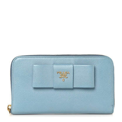 Prada Saffiano Fiocco Bow Zip Around Wallet Fiordaliso 1 of 8
