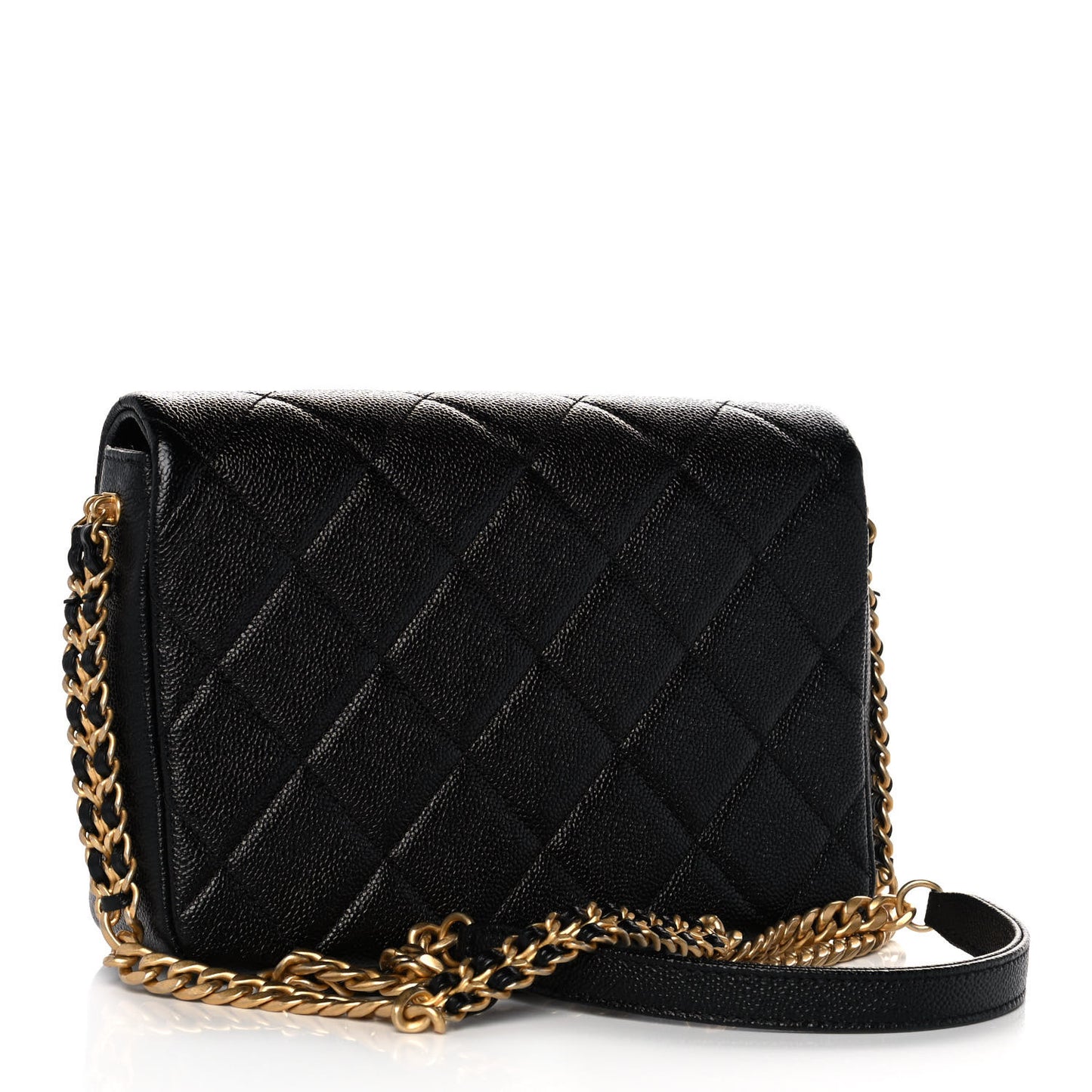 Shiny Caviar Quilted Small Chain Melody Flap Black