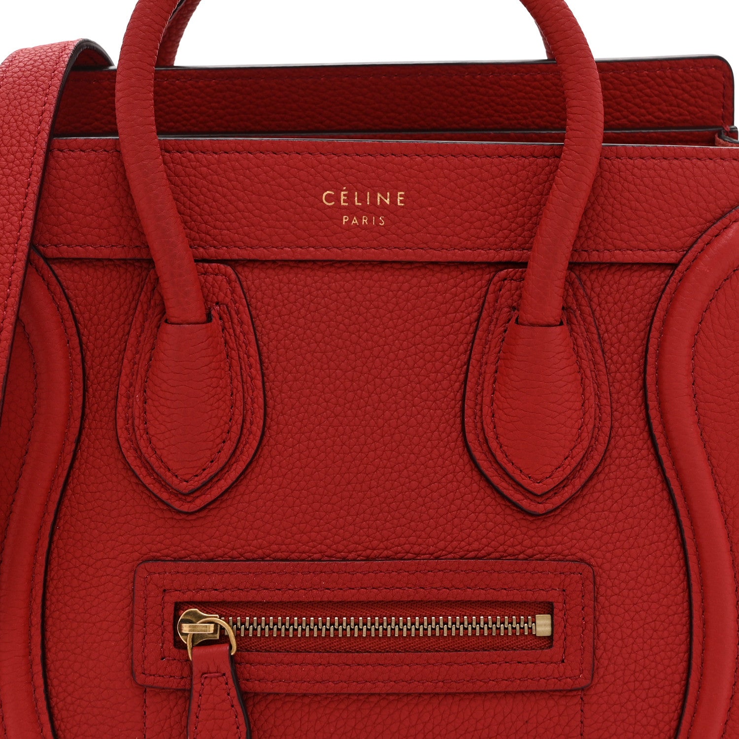 Celine Drummed Calfskin Nano Luggage Red 8 of 10