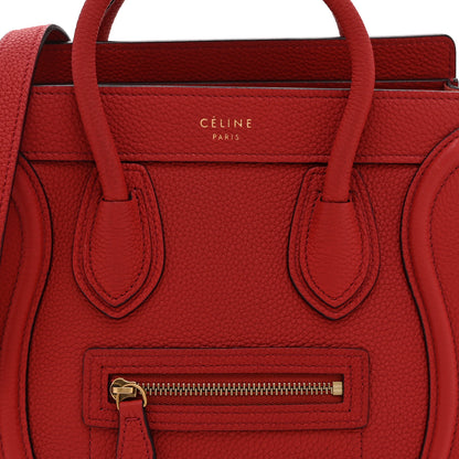 Celine Drummed Calfskin Nano Luggage Red 8 of 10