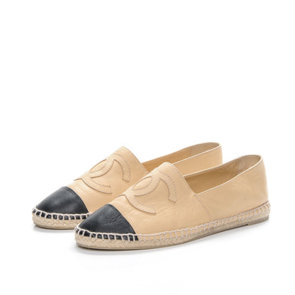 Chanel Lambskin CC Espadrilles 38 Beige Black 3 of 10