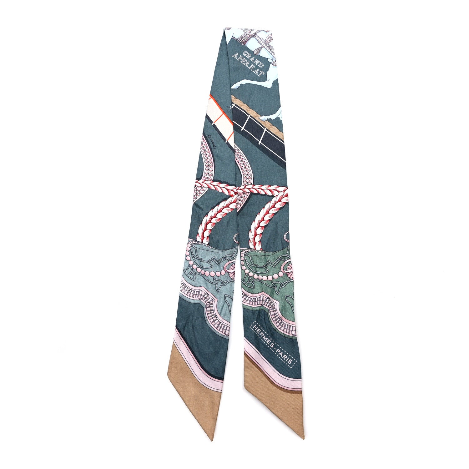 Hermes Silk Grand Apparat Twilly Vert Argile Rose 3 of 8