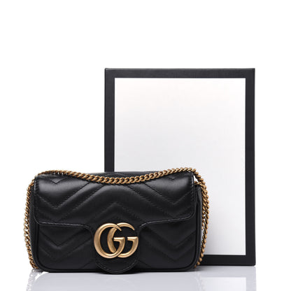 Gucci Calfskin Matelasse Super Mini GG Marmont Shoulder Bag Black 16 of 16