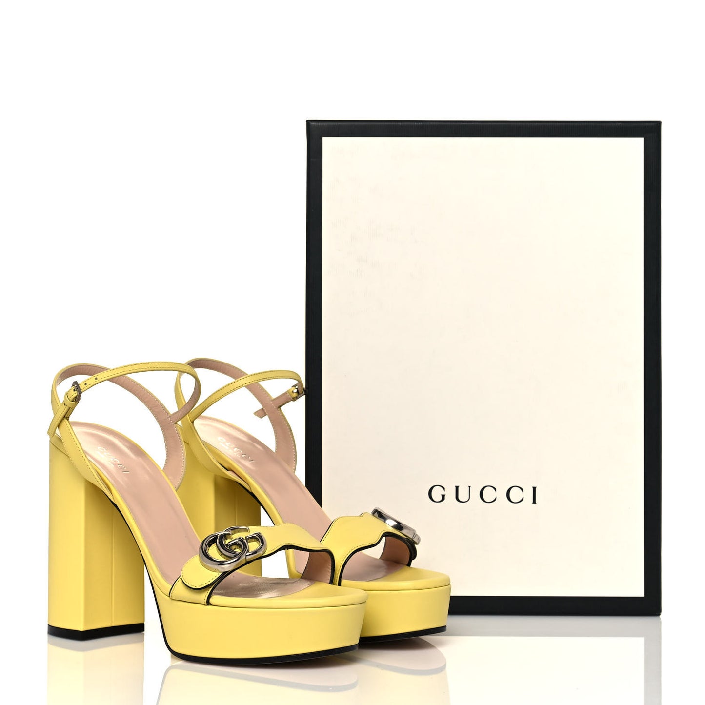 Calfskin GG Marmont Ankle Wrap 30/115mm Platform Sandals 39.5 Banana