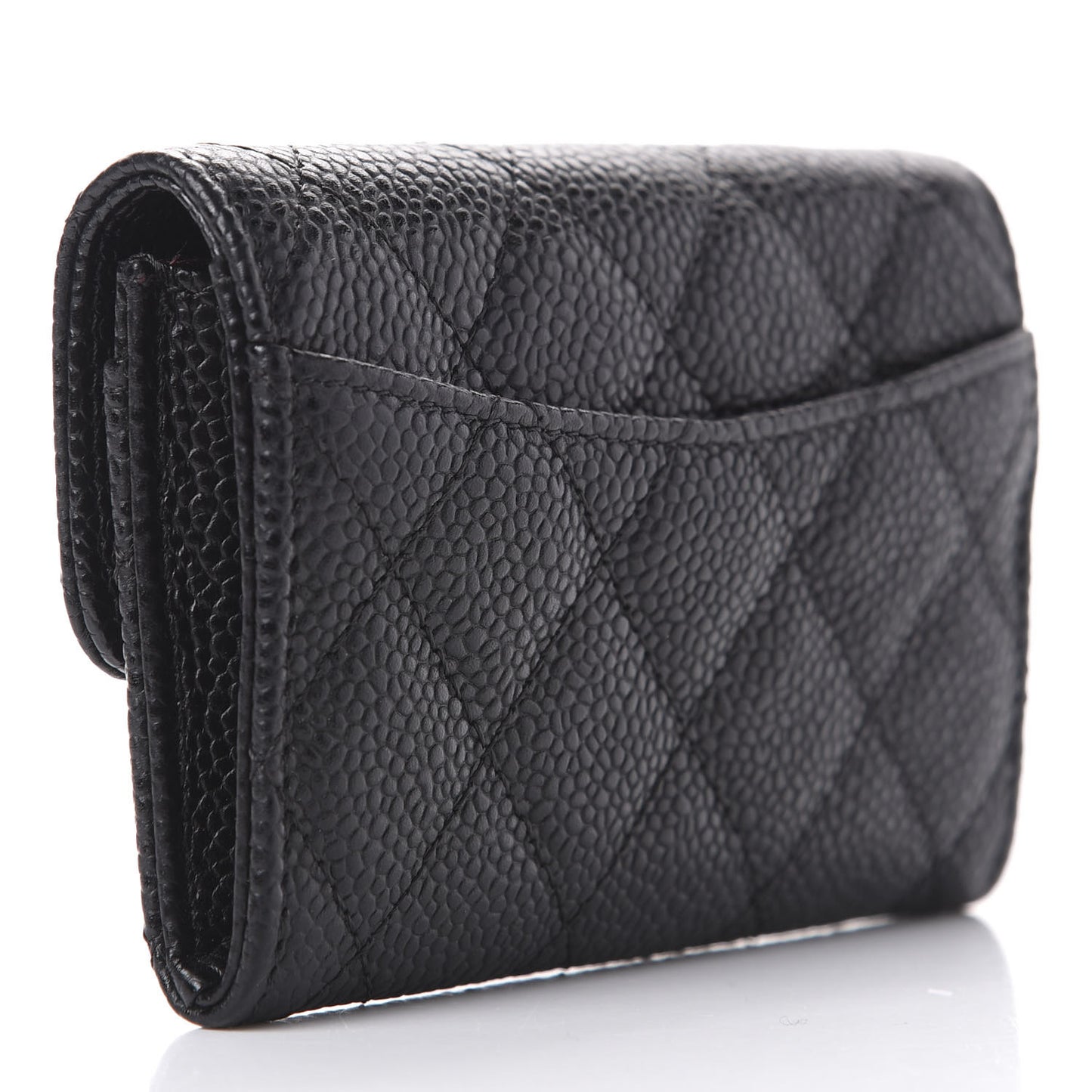 Caviar Quilted Flap Card Holder Wallet Black