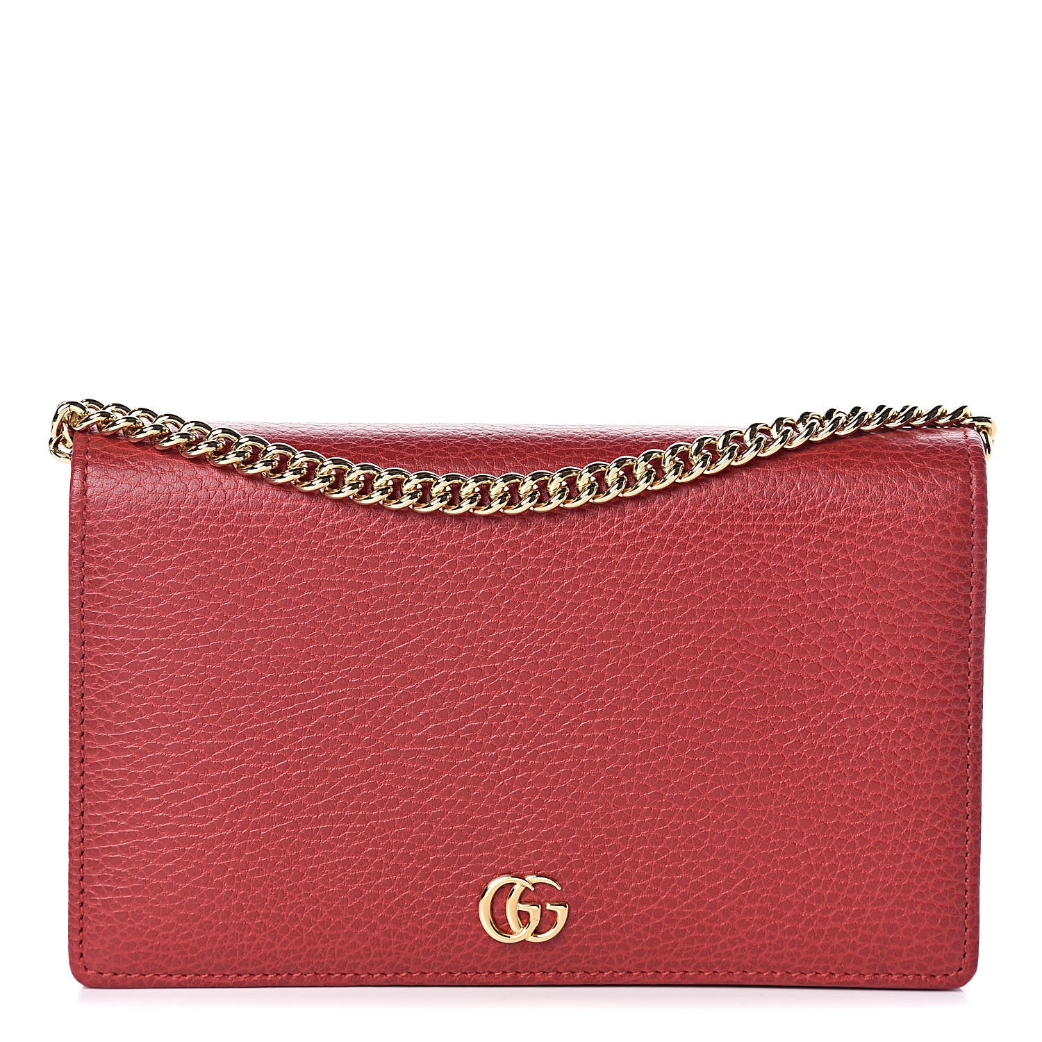 Gucci Dollar Calfskin Mini GG Marmont Chain Wallet Hibiscus Red 1 of 11