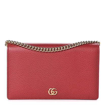 Gucci Dollar Calfskin Mini GG Marmont Chain Wallet Hibiscus Red 1 of 11