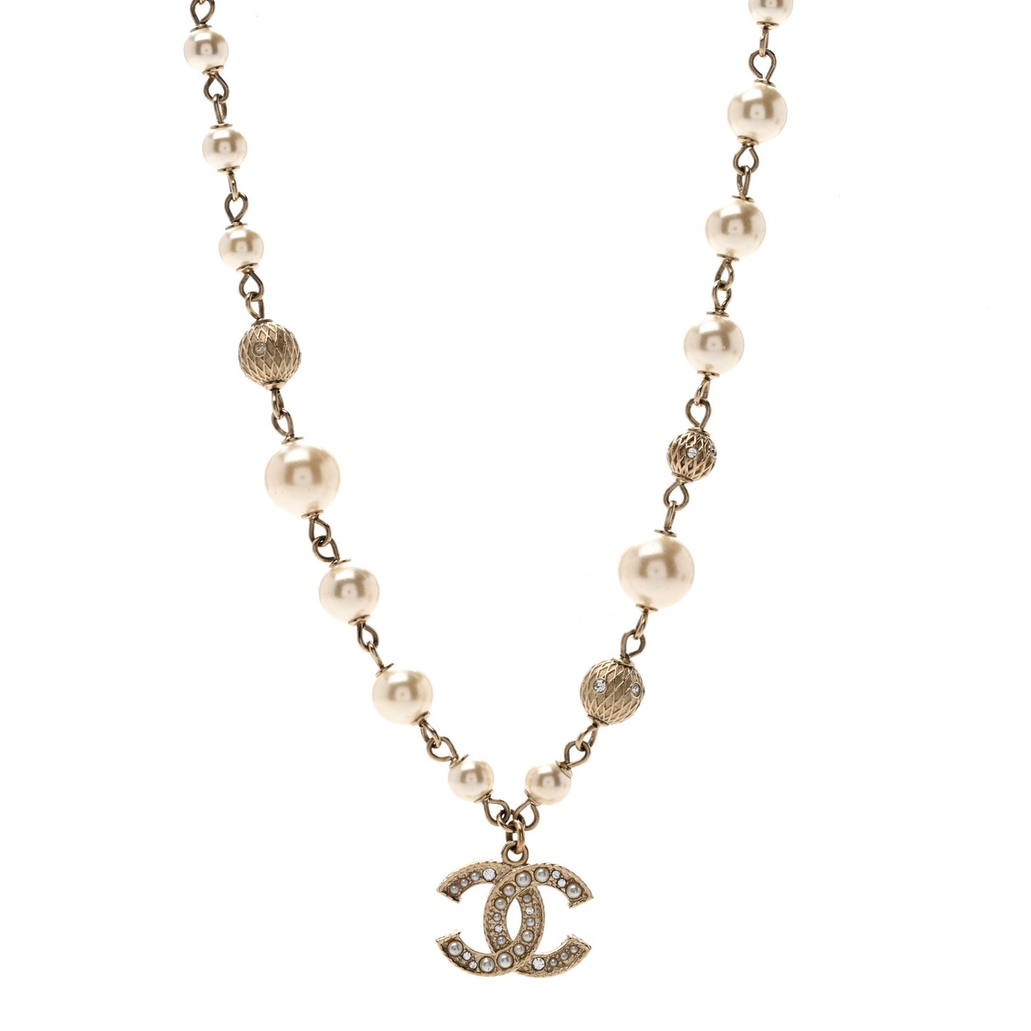 Strass Crystal Pearl Beaded CC Short Necklace Gold