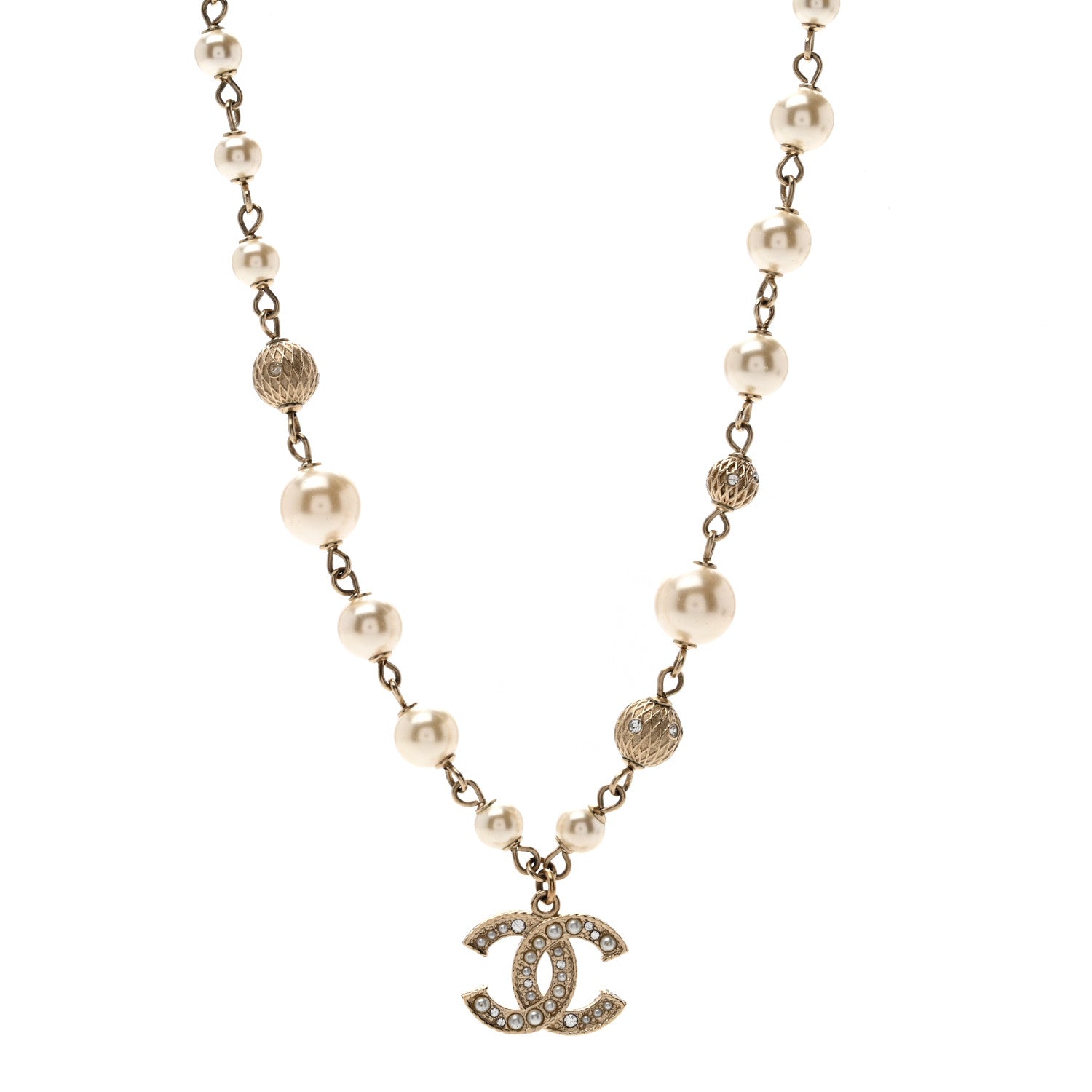 Chanel Strass Crystal Pearl Beaded CC Short Necklace Gold 1 of 6