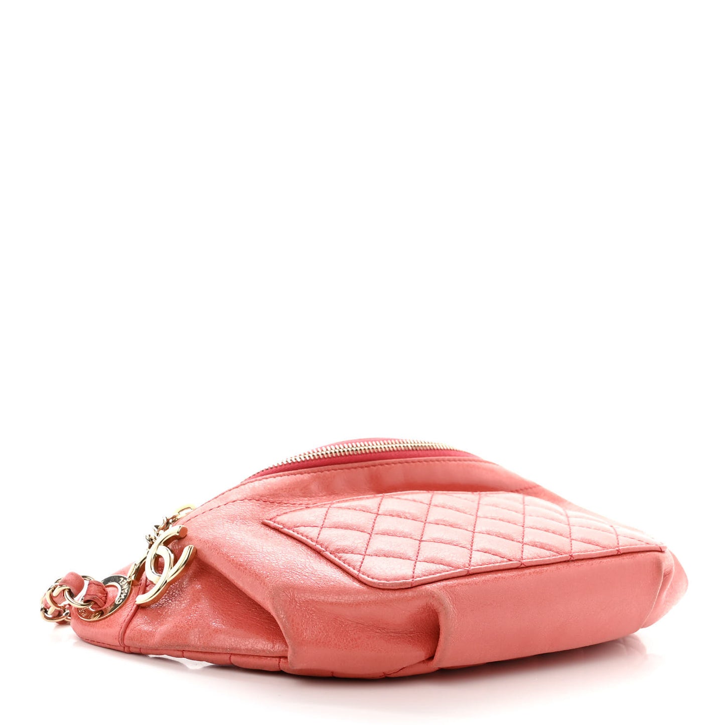 Crumpled Glazed Lambskin Quilted Waist Bag Fanny Pack Pink