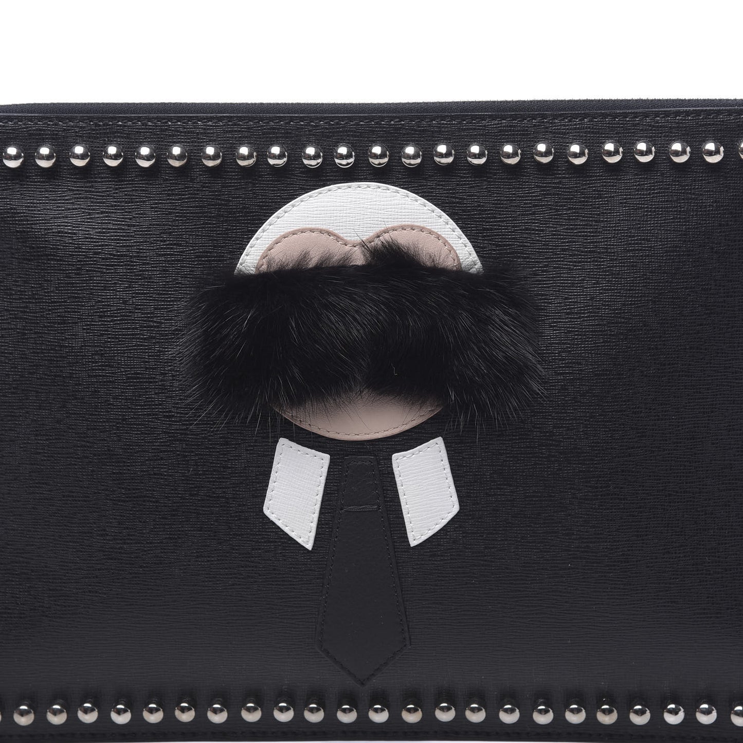 Vitello Elite Flamingo Mink Karlito Studded Pouch Black White Plaster