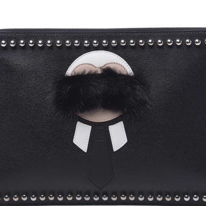 Fendi Vitello Elite Flamingo Mink Karlito Studded Pouch Black White Plaster 8 of 8