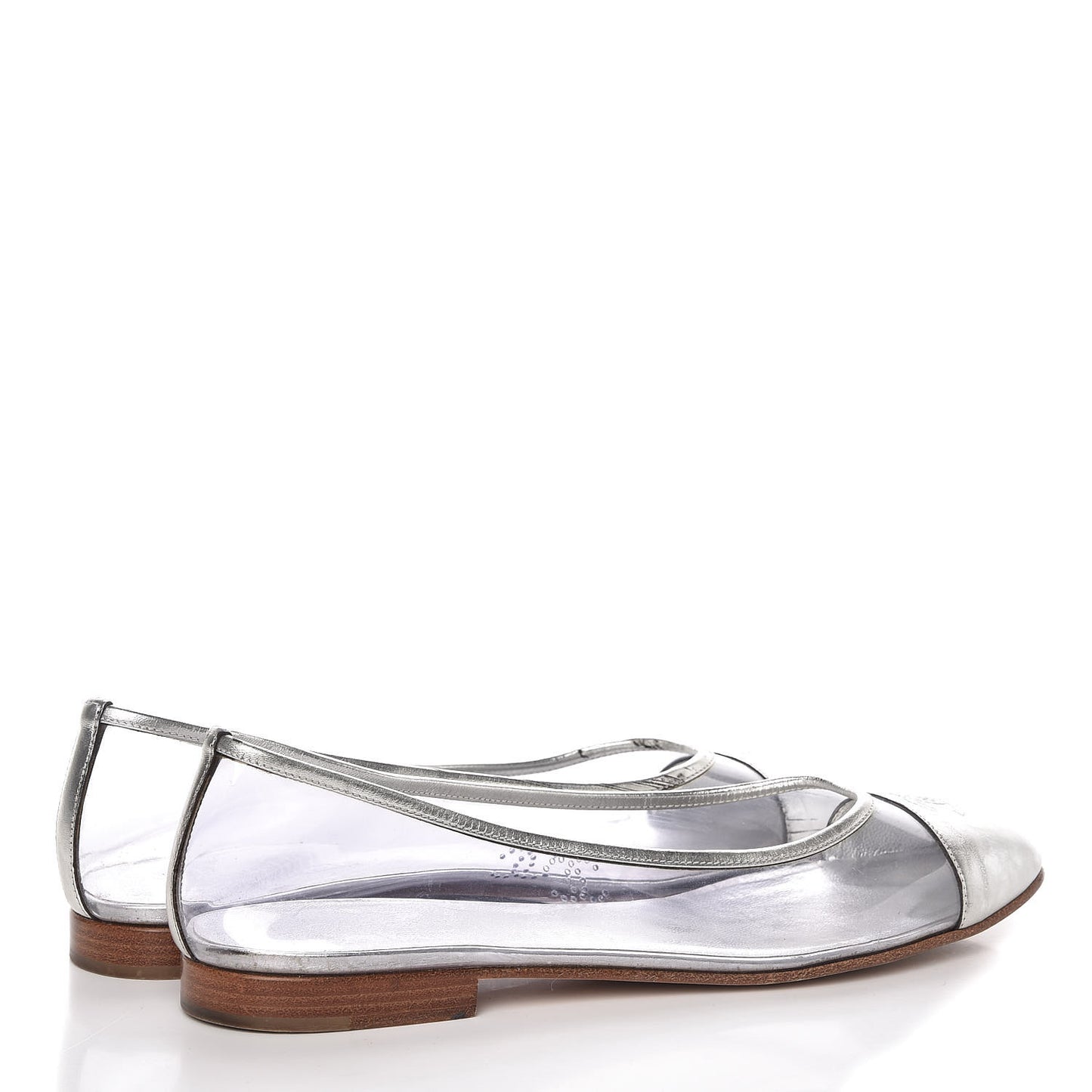 PVC Metallic Calfskin CC Cap Toe Ballet Flats 40.5 Silver