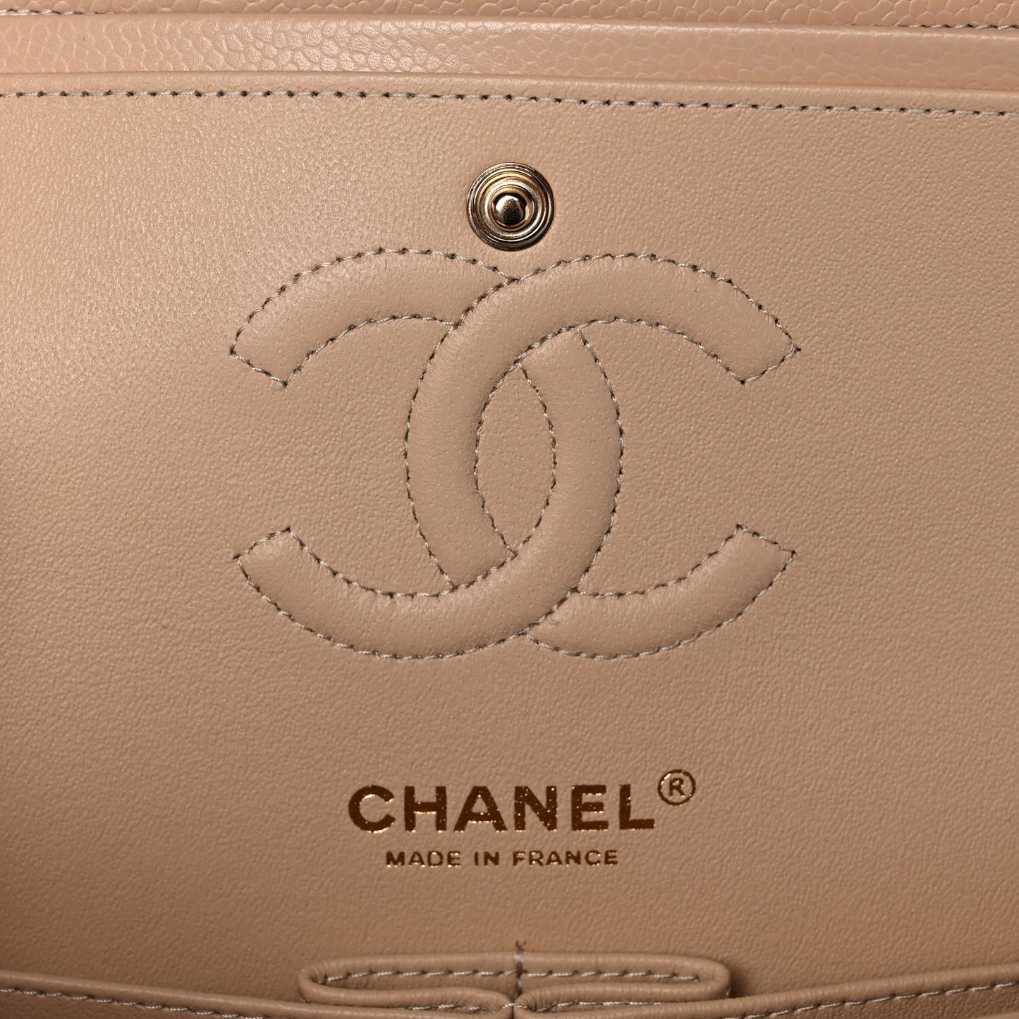 Caviar Quilted Small Double Flap Beige