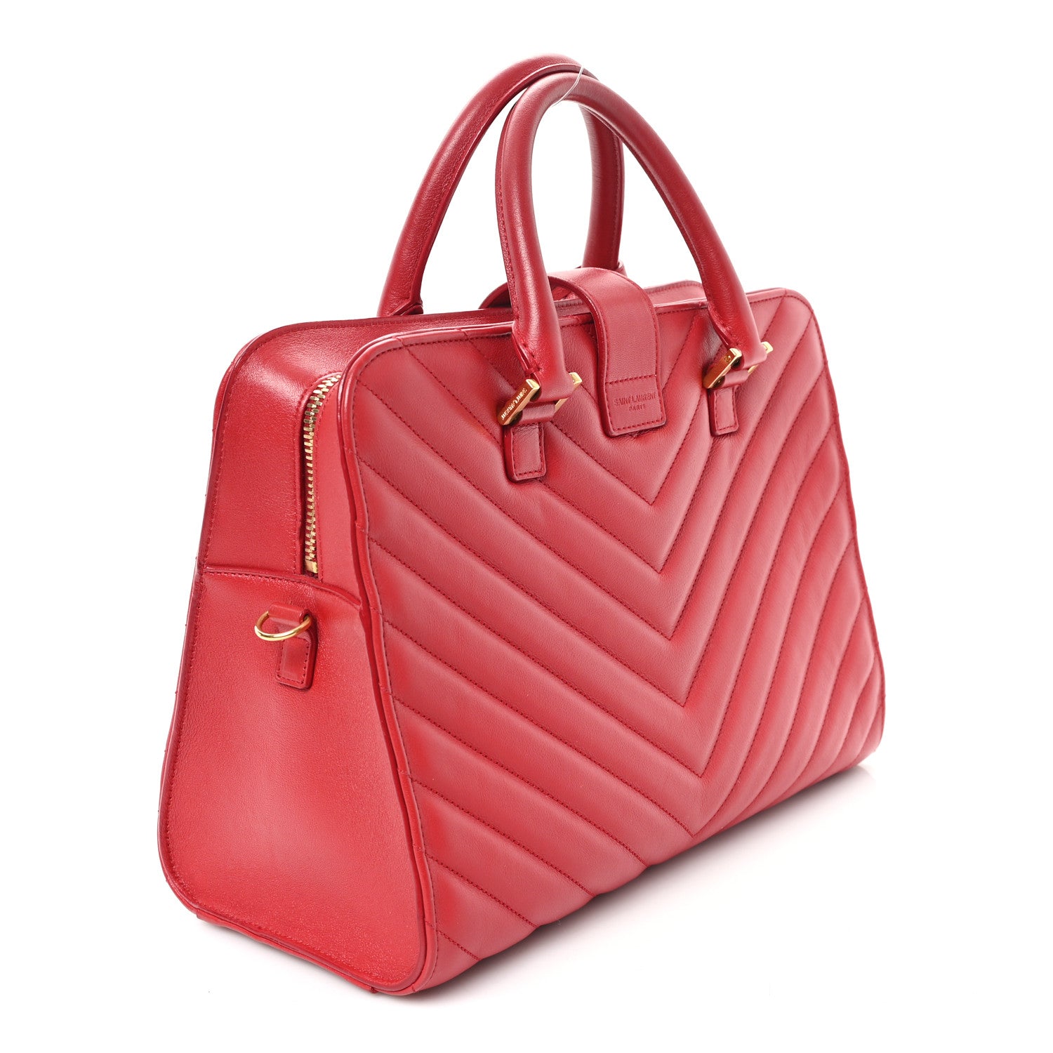 Saint Laurent Calfskin Matelasse Chevron Small Monogram Cabas Lipstick Red 3 of 11