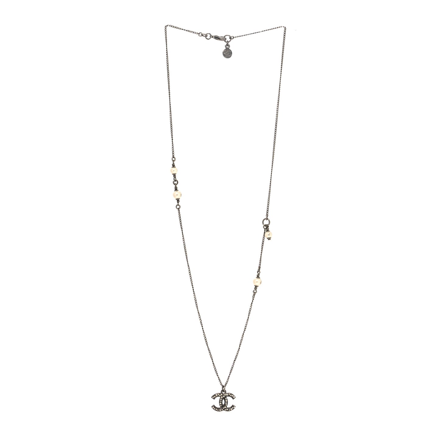 Ruthenium Crystal Pearl CC Pendant Necklace
