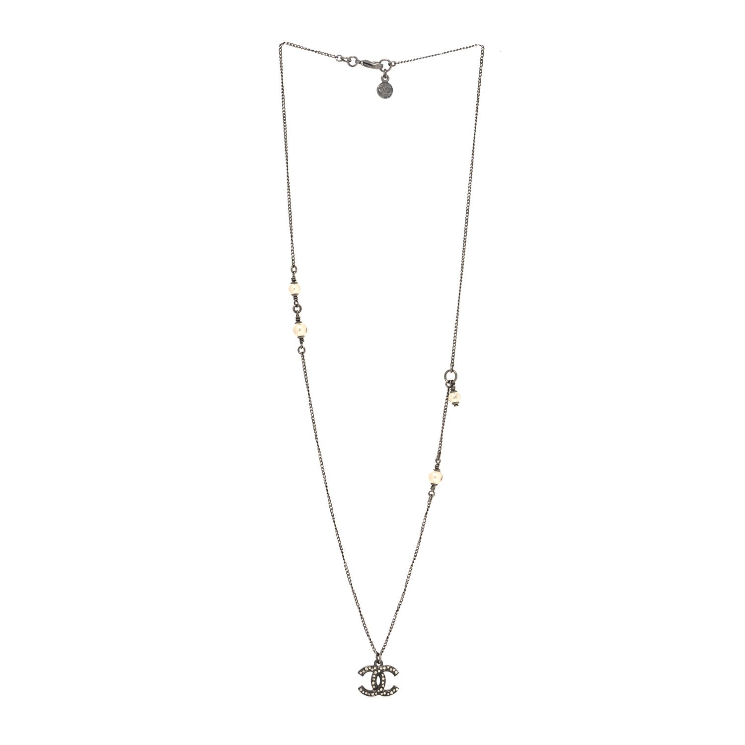 Chanel Ruthenium Crystal Pearl CC Pendant Necklace 3 of 5