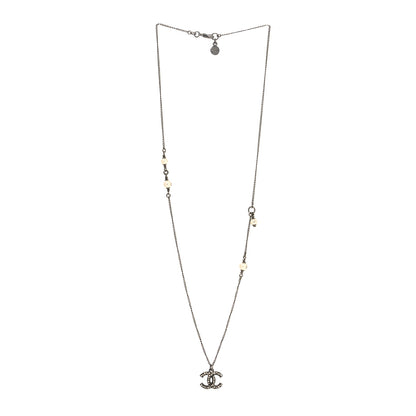 Chanel Ruthenium Crystal Pearl CC Pendant Necklace 3 of 5