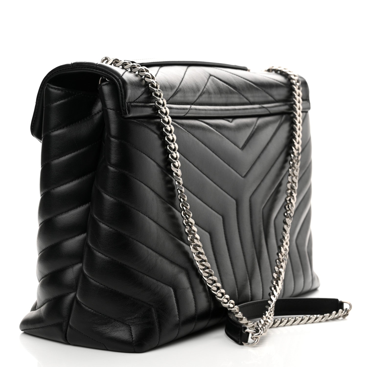 Saint Laurent Calfskin Y Quilted Monogram Large Loulou Chain Satchel Black 3 of 11