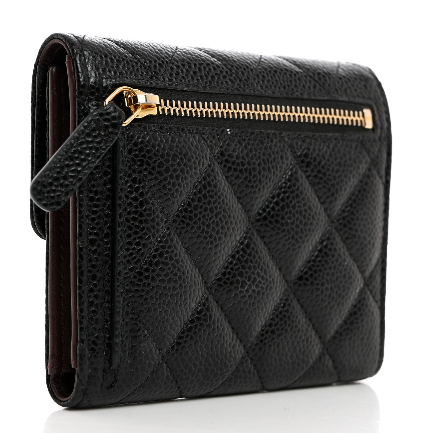 Caviar Quilted Compact Flap Wallet Black