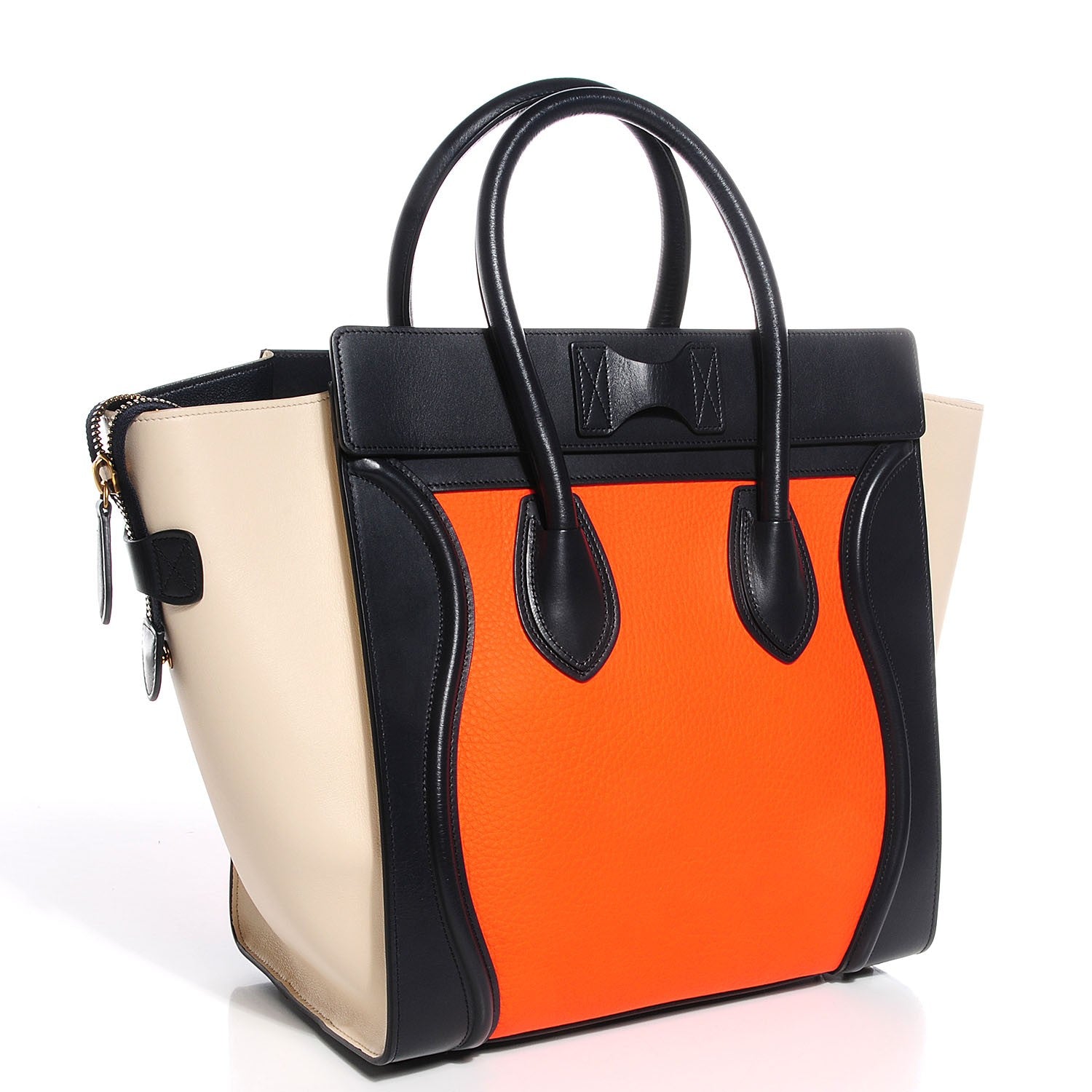 Celine Elephant Calfskin Mini Tri-Color Luggage Bright Orange 3 of 8