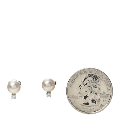Mikimoto 18K White Gold Diamond Akoya Pearl 7-7.5mm Stud Earrings 2 of 5