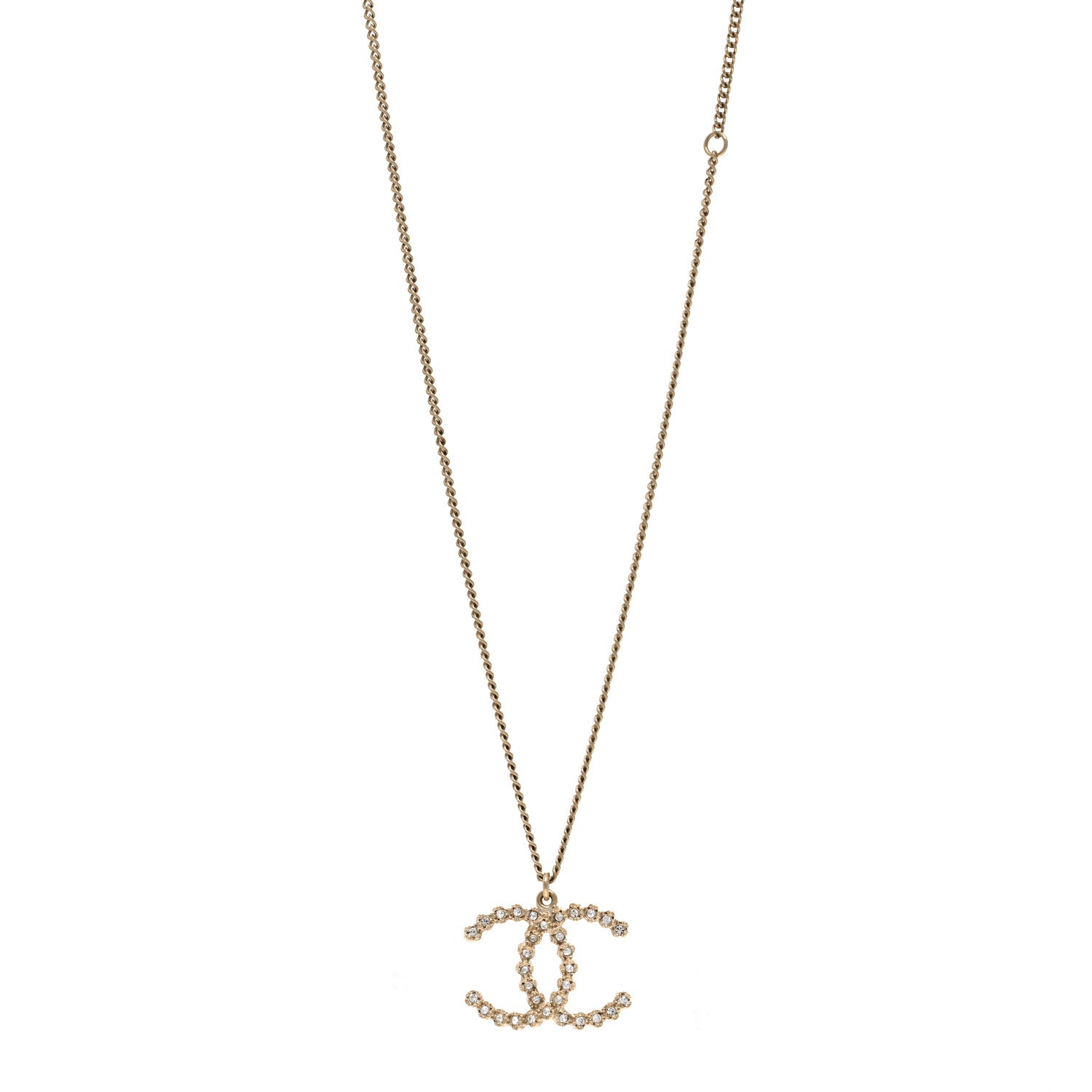 Chanel Metal Crystal CC Pendant Necklace Gold 1 of 5