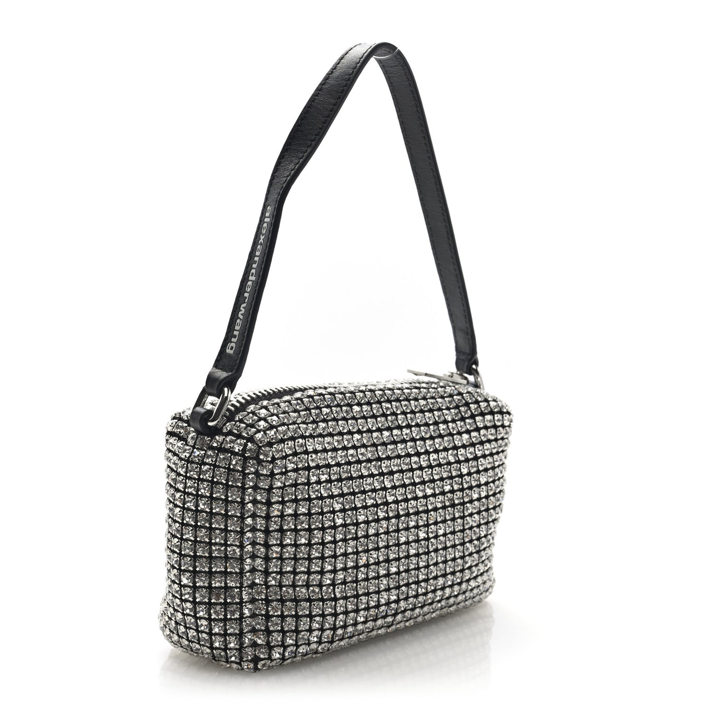 Mesh Crystal Rhinestone Medium Heiress Pouch Black Silver