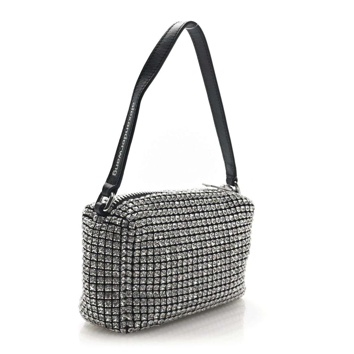 Alexander Wang Mesh Crystal Rhinestone Medium Heiress Pouch Black Silver 3 of 9