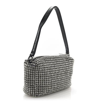 Alexander Wang Mesh Crystal Rhinestone Medium Heiress Pouch Black Silver 3 of 9