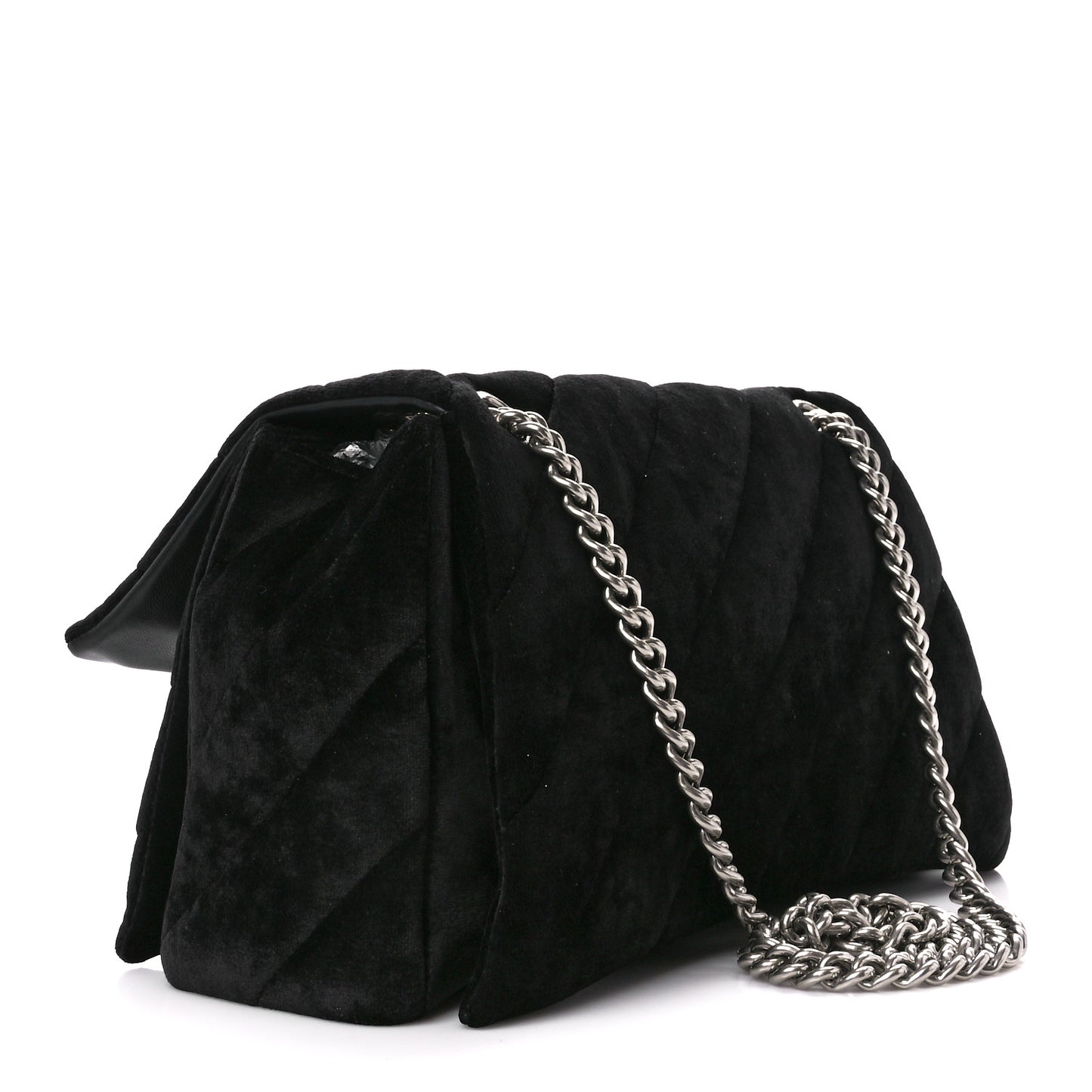 Crushed Velvet Quilted Medium Crush Chain Bag Black