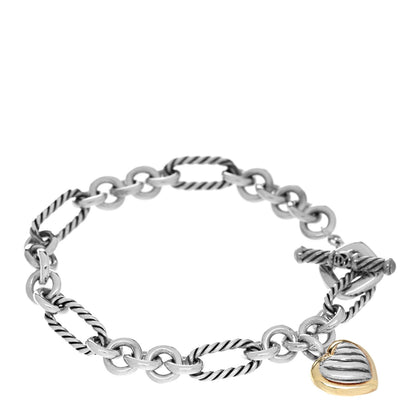 David Yurman Sterling Silver 18k Yellow Gold Cable Heart Charm Bracelet 1 of 4
