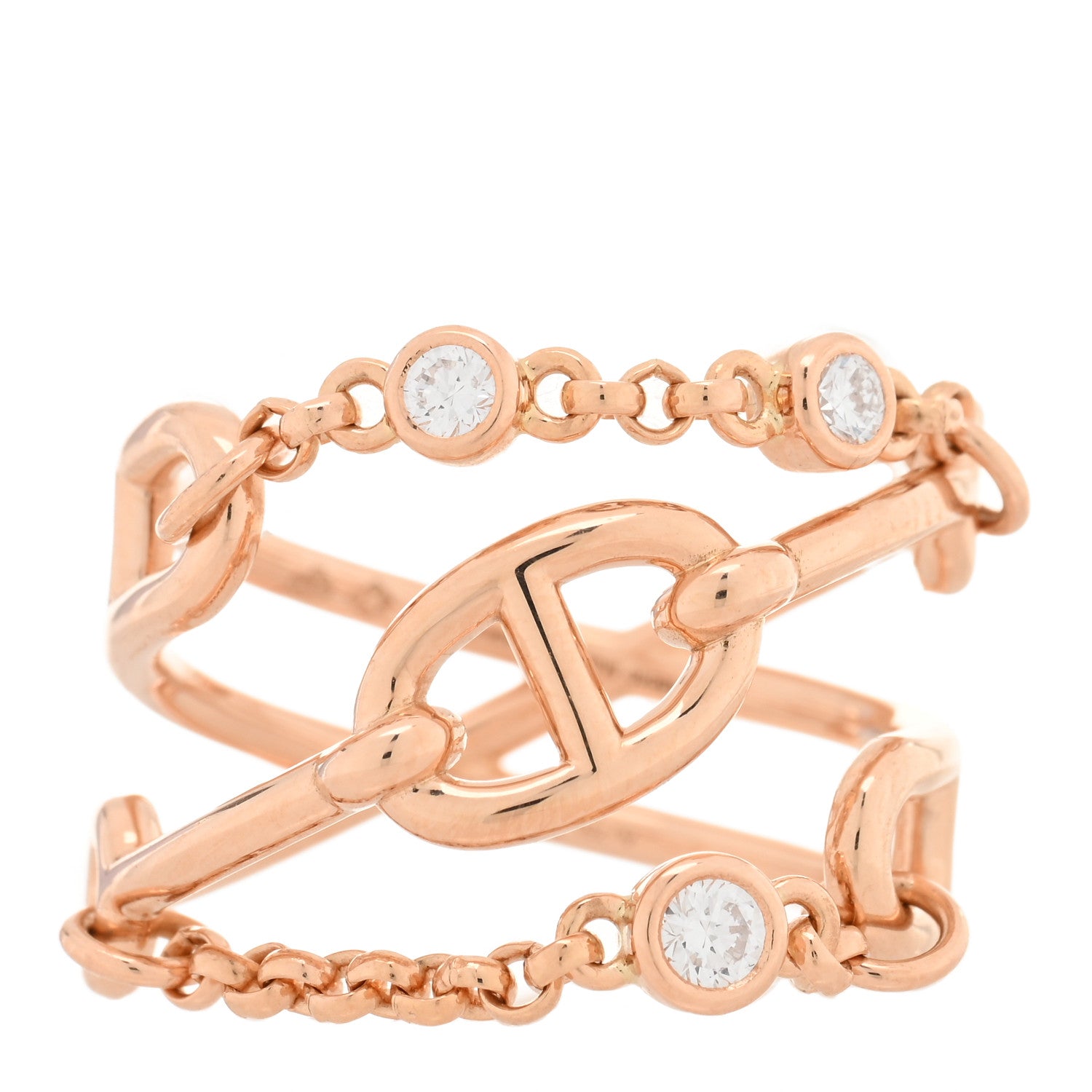 Hermes 18K Rose Gold Diamond MM Chaine d'Ancre Chaos Ring 54 6.75 1 of 4