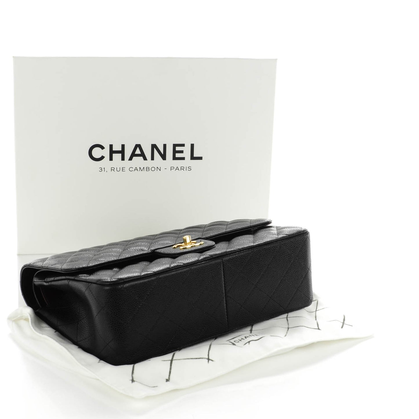 Caviar Quilted Jumbo Double Flap Black