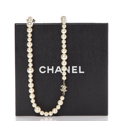 Chanel Graduated Pearl Crystal CC Long Necklace Light Gold 5 of 5