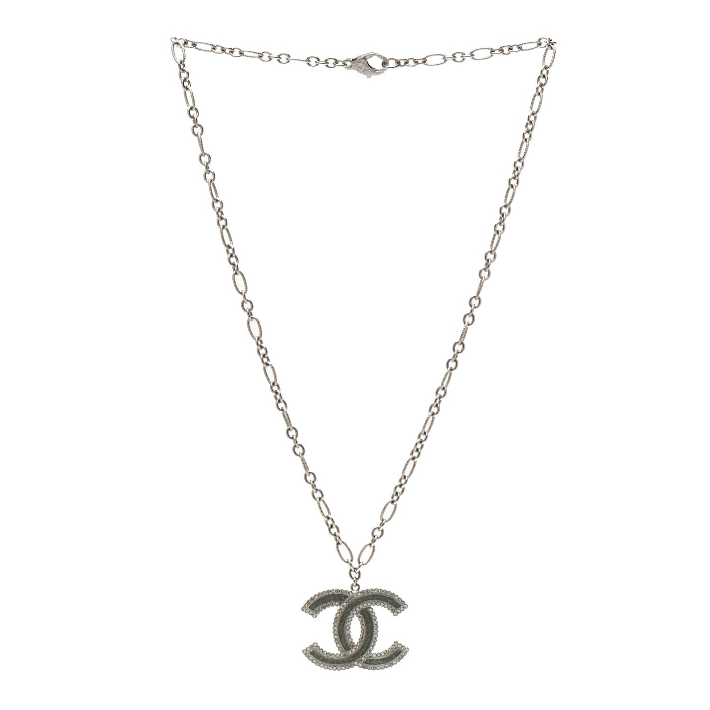 Crystal Glass CC Pendant Necklace Silver