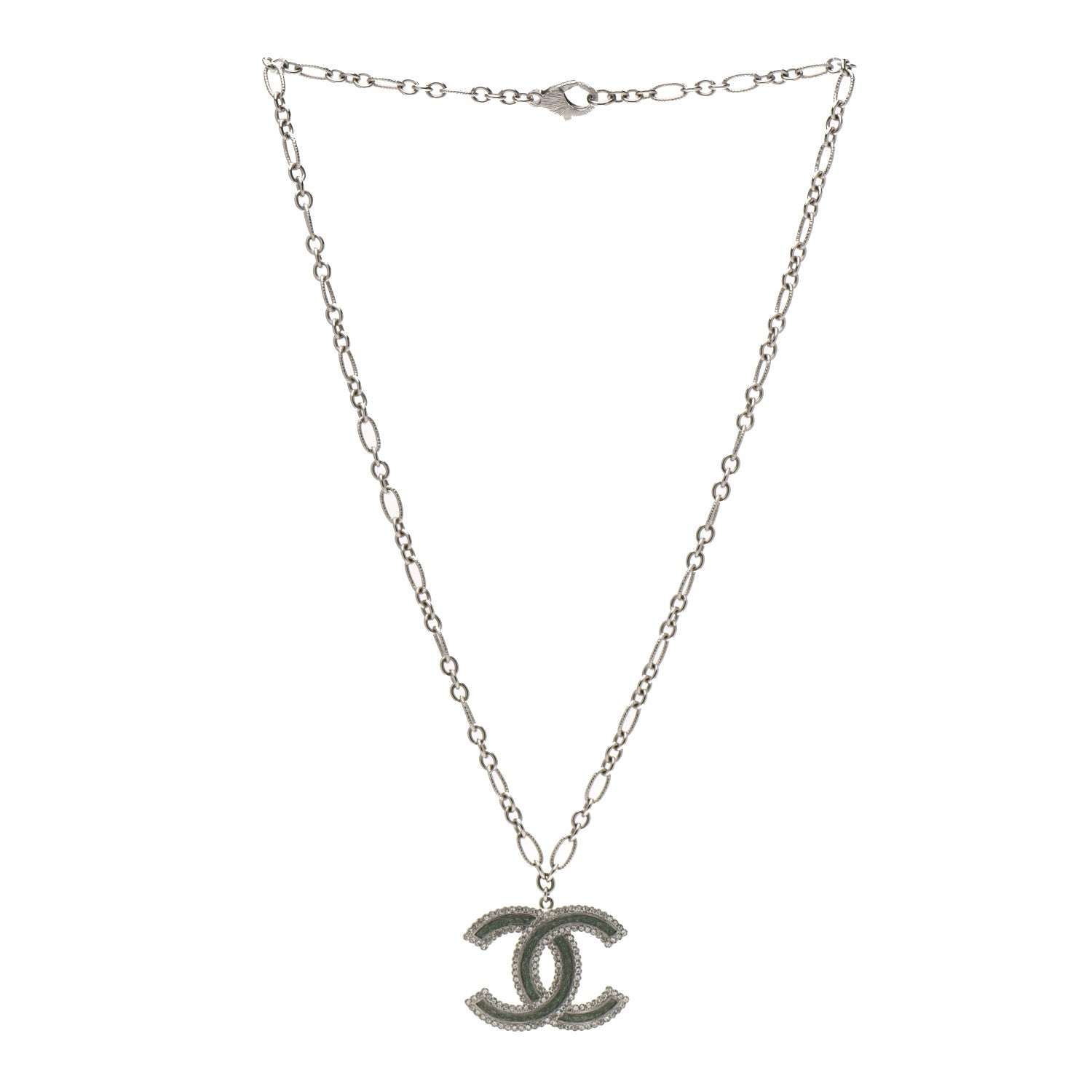Chanel Crystal Glass CC Pendant Necklace Silver 4 of 5
