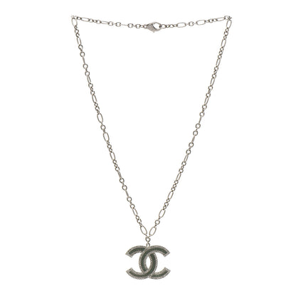 Chanel Crystal Glass CC Pendant Necklace Silver 4 of 5