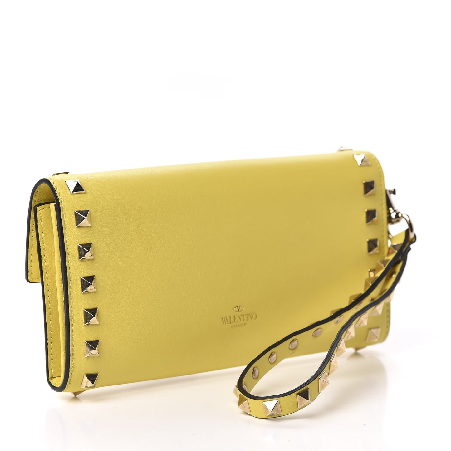 Calfskin Rockstud Wristlet Wallet Naples Yellow