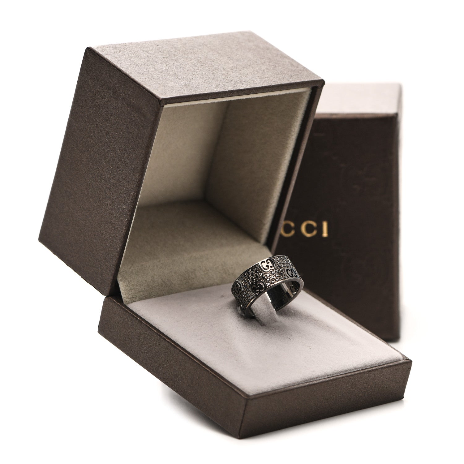 Gucci 18K White Gold Black Diamond Wide Icon Stardust Band Ring 54 7 7 of 7