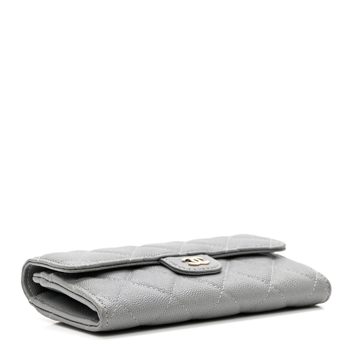 Caviar Quilted Small Flap Gusset Wallet Grey