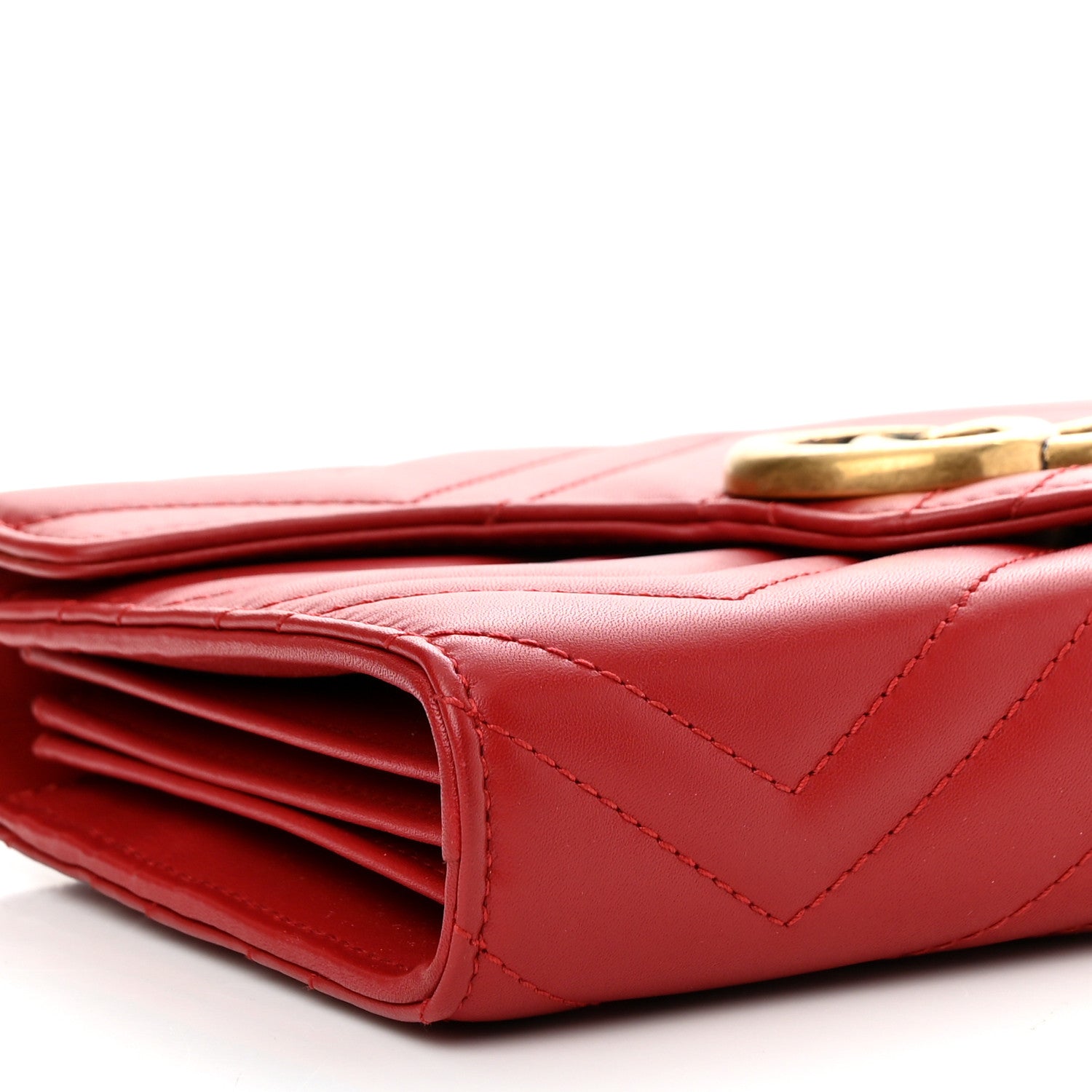 Gucci Calfskin Matelasse GG Marmont Chain Wallet Hibiscus Red 9 of 10