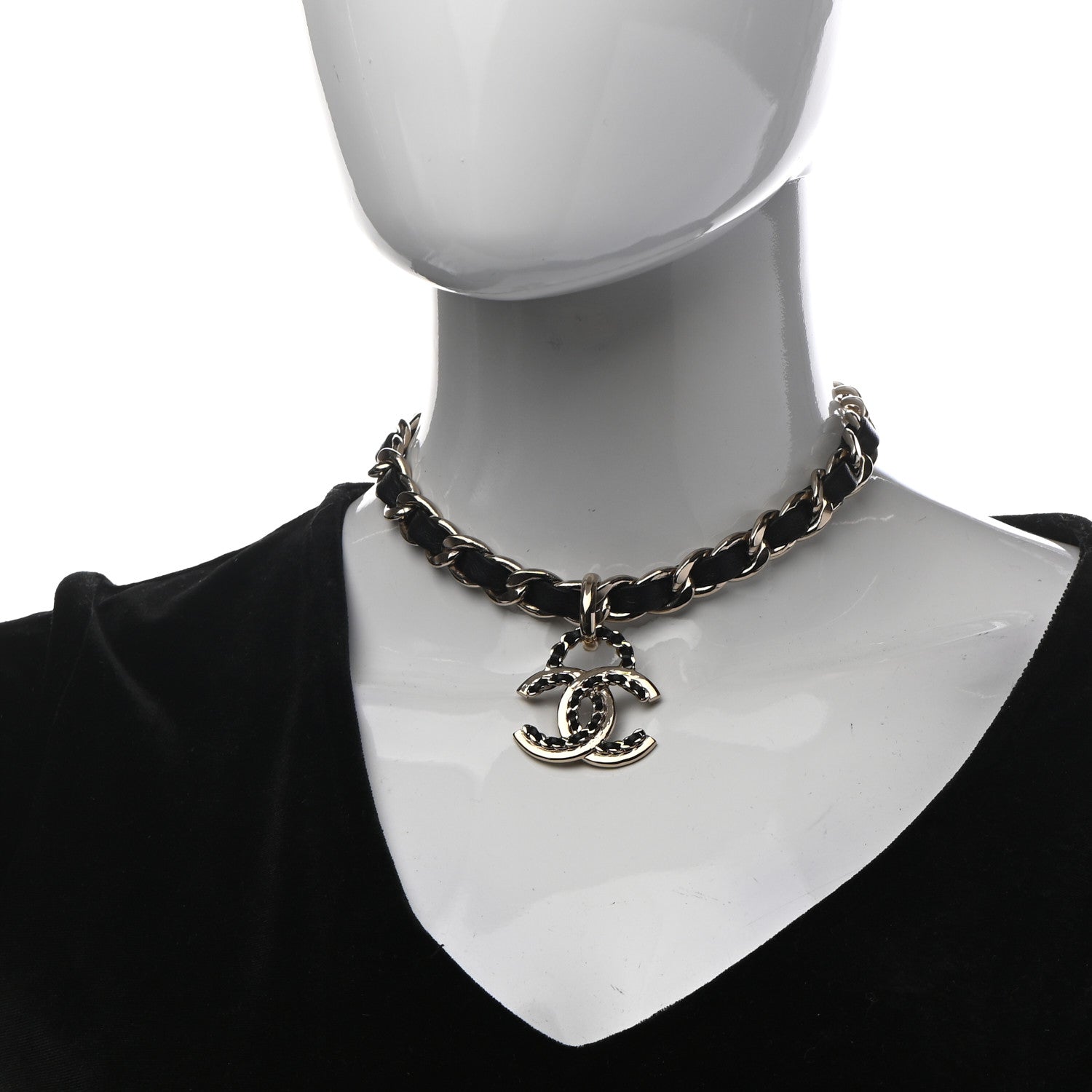 Chanel Metal Lambskin Chain CC Choker Necklace Black Gold 2 of 7