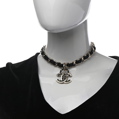 Chanel Metal Lambskin Chain CC Choker Necklace Black Gold 2 of 7