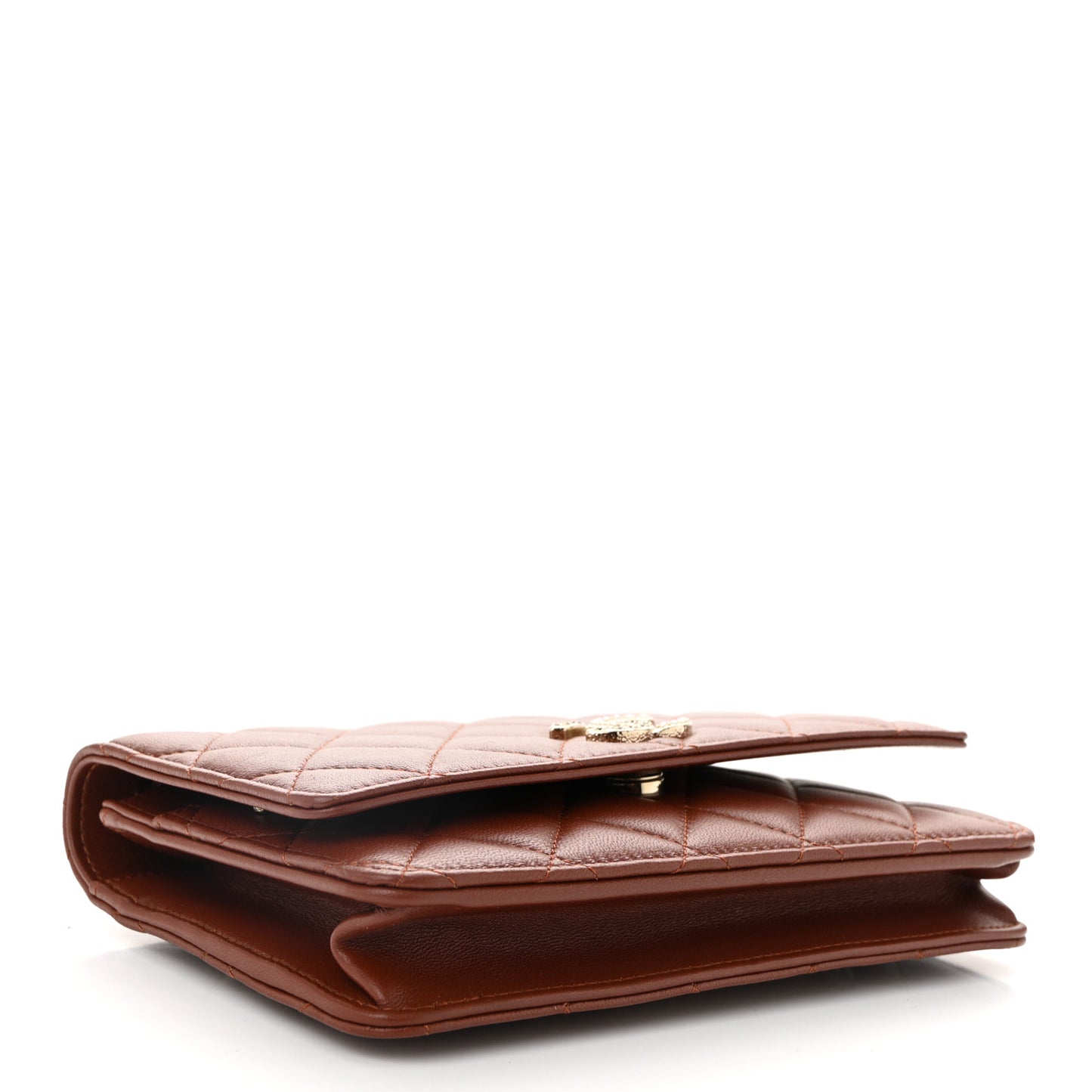 Lambskin Quilted Crystal Pearl CC Wallet On Chain WOC  Brown