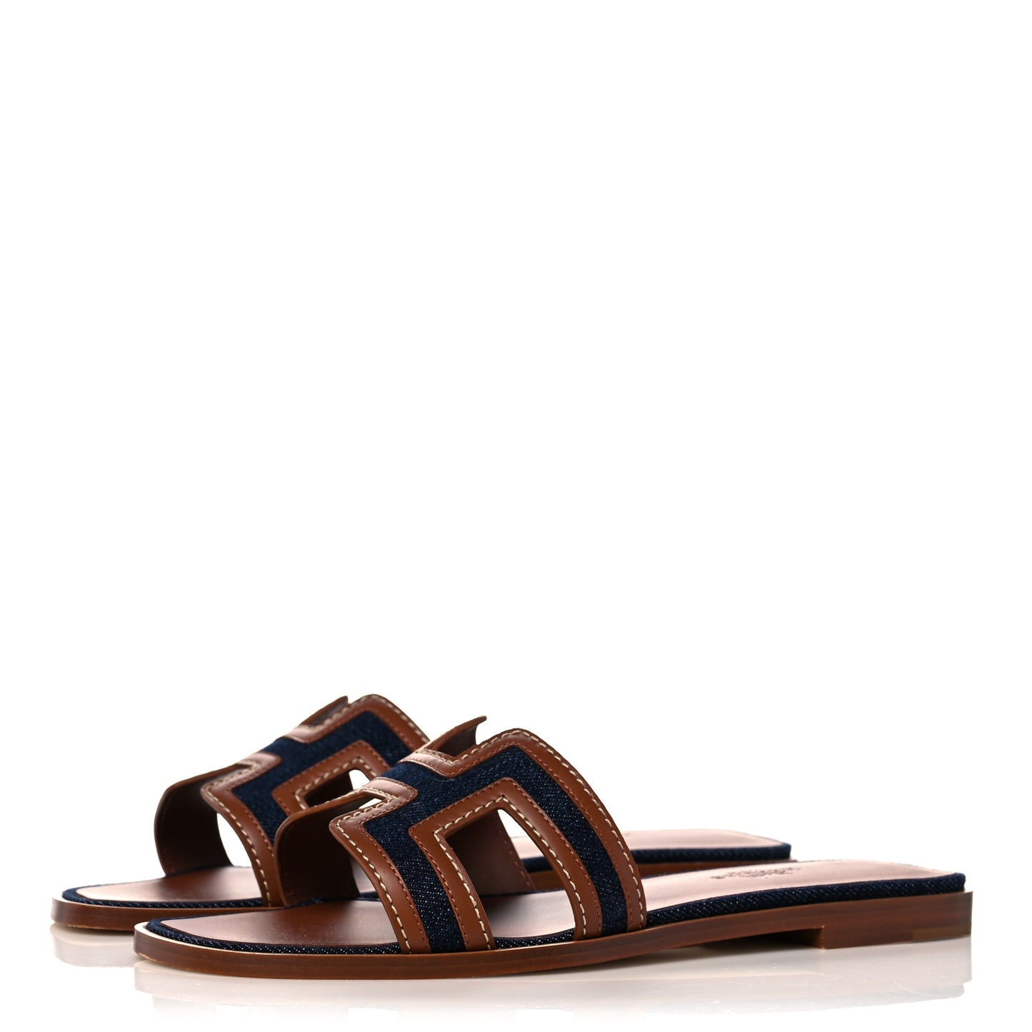 Calfskin Denim Oran Sandals 36.5 Bleu Brut Gold