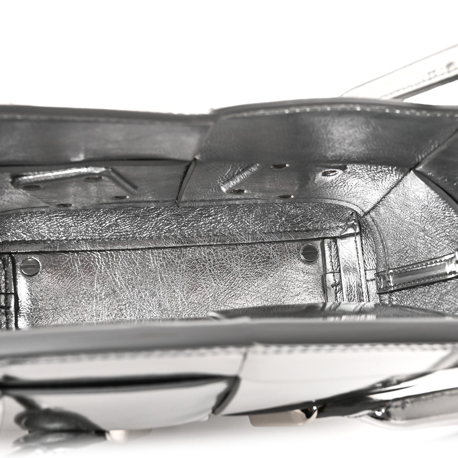 Bottega Veneta Mirror Laminated Nappa Maxi Intrecciato Mini Arco  Silver 5 of 9