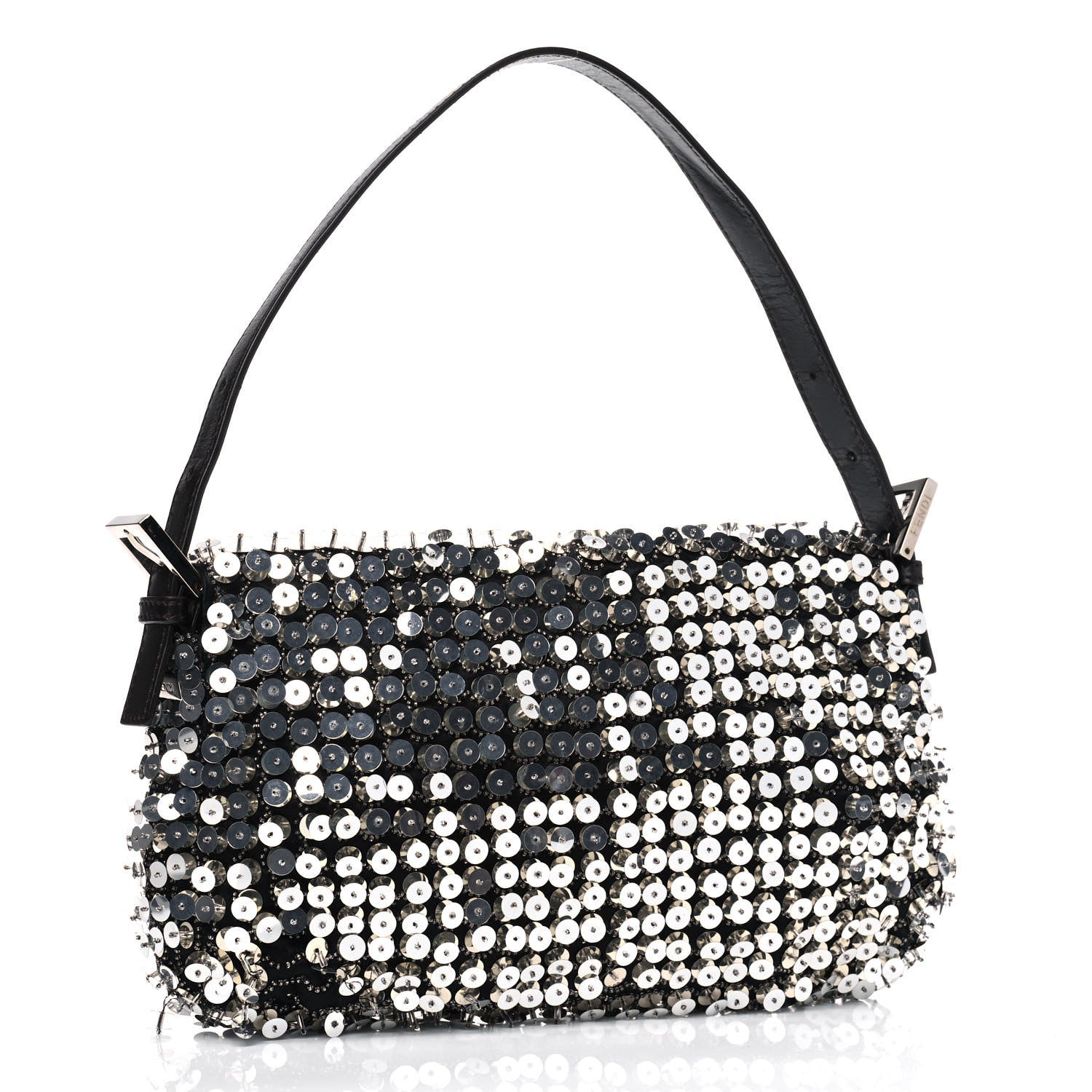 Fendi Sequin Beaded Baguette Silver Dark Brown 2 of 9